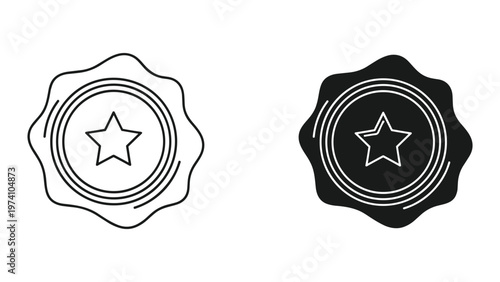 black and white star seal icons, starburst emblems