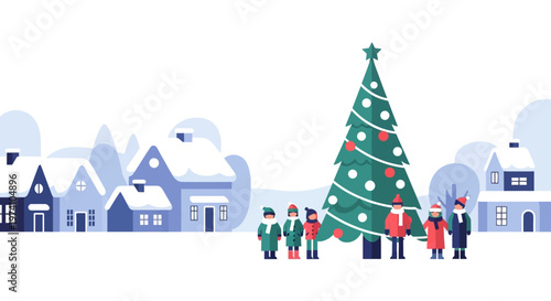 Festive christmas scene with family and tree on transparent background silhouette