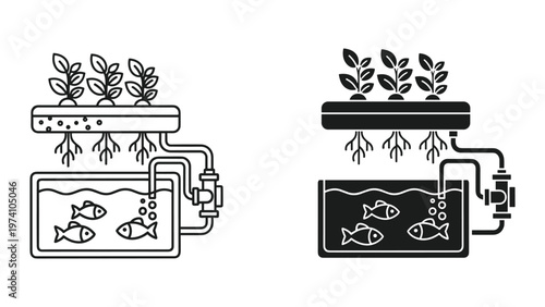 aquaponics system diagram with fish and plants