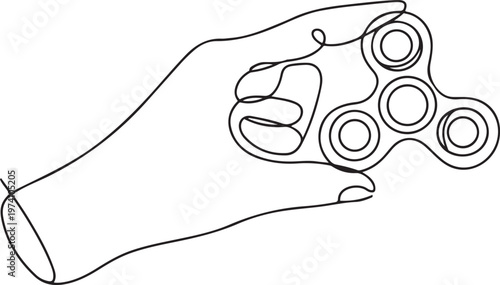 one continuous line drawing fidget continuous single drawn one line hand with spinner hand-drawn picture silhouette. one line art icon drawing vector