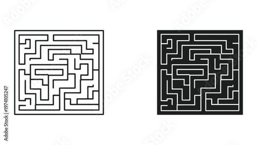 black and white maze illustrations on clean background