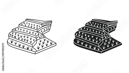 stacked mattresses in black and white line art