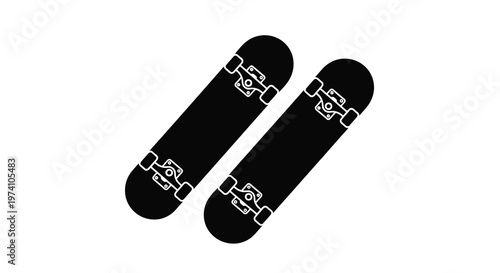 Two black skateboards shown in a simple graphic monochrome style