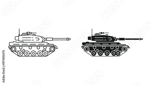 Tank Military Vehicle Icon Set Combat Machine