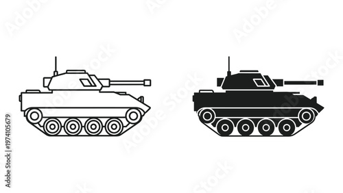Tank Military Vehicle Icon Vector Black White