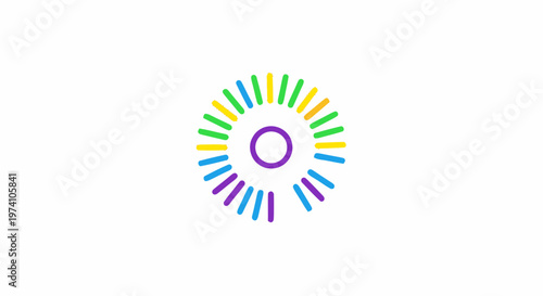 Colorful abstract circular design with vibrant radiating lines and a central dot.
