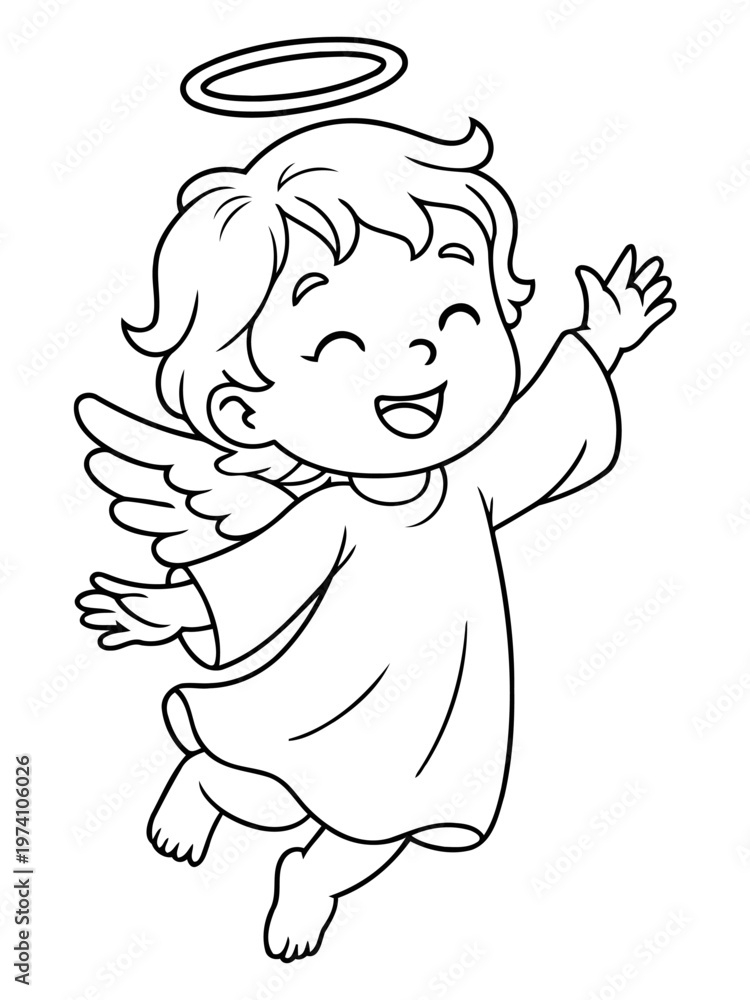 Fototapeta premium Angel Illustration: A sweet illustration of a cherubic angel, joyfully depicted with wings and a halo, radiating innocence and positivity. 