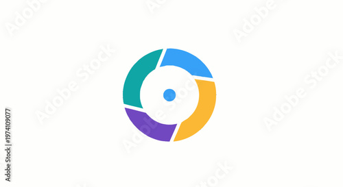 Colorful abstract circular design with segments and a central dot.