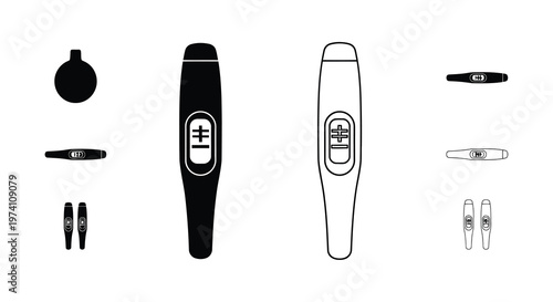 Various pregnancy test designs presented in a black and white illustration