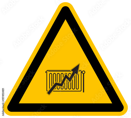 Señal de advertencia de aumento de costos de calefacción y energía símbolo de radiador con flecha ascendente ilustración vectorial