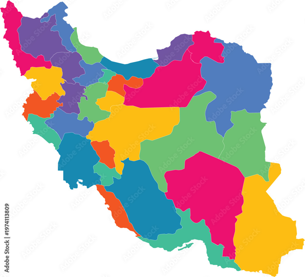 Fototapeta premium Iran map colorful regions provinces flat design United States illustration