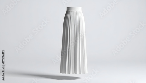 Rendered high-waisted white pleated skirt floating on a white background, casting a shadow