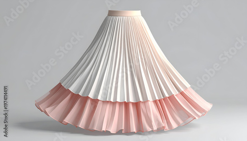 Rendered, layered, pleated skirt in white, pale pink, and peach hues, floating
