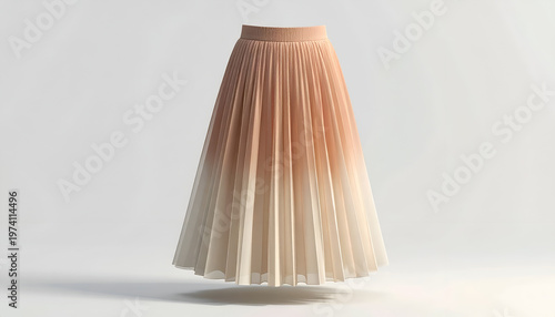 A floating, pleated skirt in a gradient of peach to cream color against a white backdrop