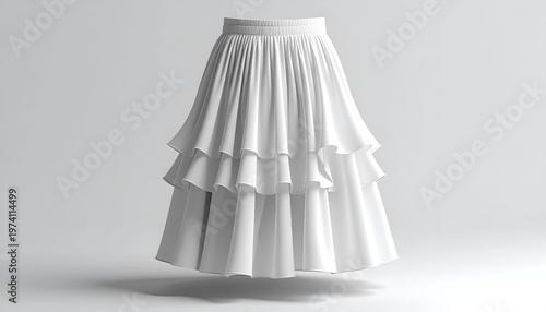 White, layered skirt with elastic waistband, casting a shadow, isolated on a light backdrop