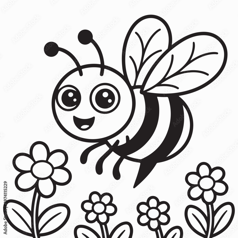 Fototapeta premium Cute Bee on Flower Cartoon Vector Illustration