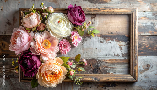 Vintage-style floral frame, artificial flowers, pastel colors, intricate and elegant illustration