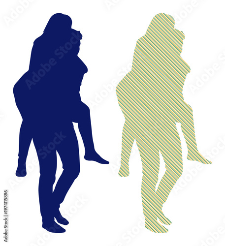 Joyful couple sharing a playful piggyback ride against a clean background