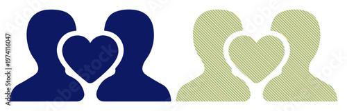 Two stylized figures embracing a heart, symbolizing connection and affection