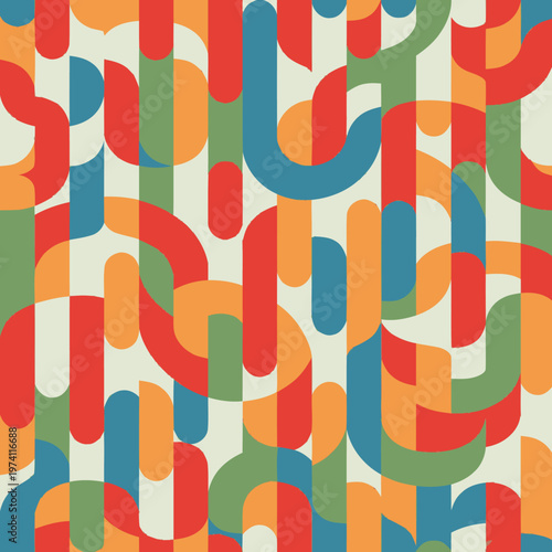 Colorful Abstract Geometric Pattern with Curved Lines and Shapes.