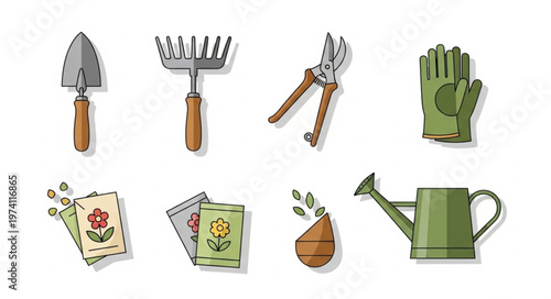 Gardening Tools and Supplies Illustration for Gardening Enthusiasts.