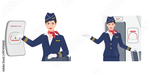 picture of a flight attendant on duty beside the airplane door