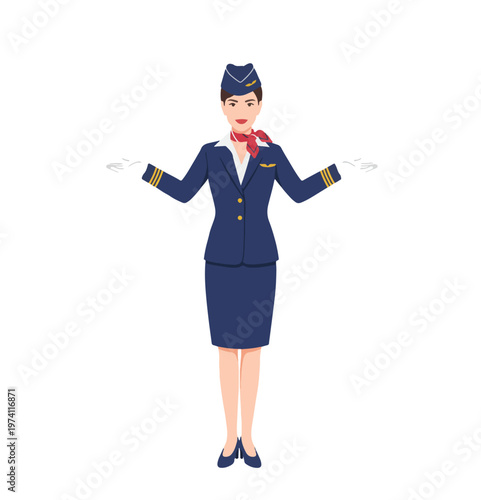 image of a flight attendant pointing to the exit