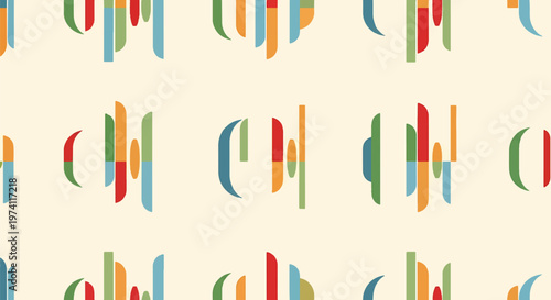 Colorful Abstract Geometric Pattern with Vertical Lines and Shapes.