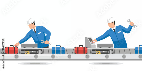 picture of airport staff next to the baggage x-ray