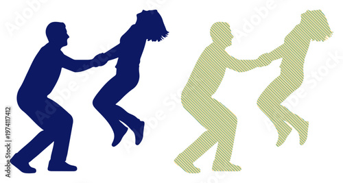 Silhouettes of a man and woman dancing energetically, captured in motion