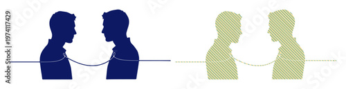 Photos Two men in silhouette looking at each other, connected by a thin line representing communication or relationship