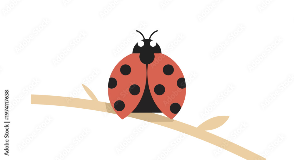 Fototapeta premium Ladybug on tree branch illustration close up of red beetle insect in nature environment for biology education