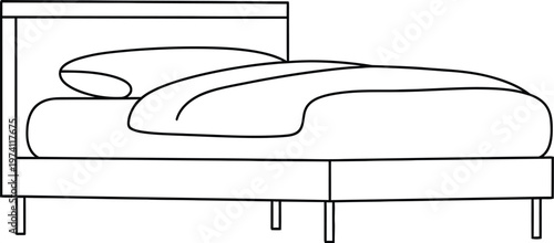 Simple line drawing of a bed with a headboard and two pillows