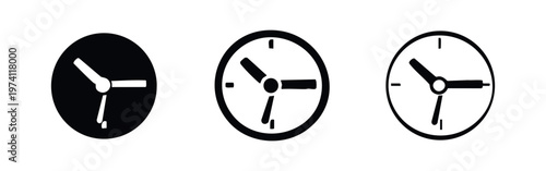 Clock icon set with detailed markers. Time symbol collection for scheduling, deadlines, and time tracking applications.
