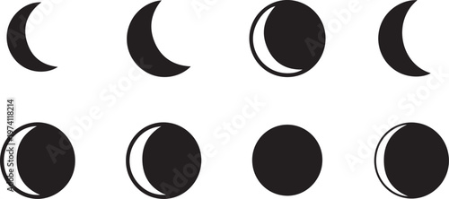 Phases of the Moon Lunar Cycle Icons Set Illustration