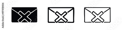 Envelope with cross mark icon set for delete, error, or unsubscribe on white background.