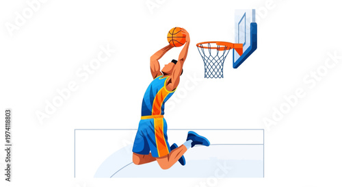Modern Flat Style Basketball Player Doing Slam Dunk Illustration Design