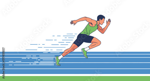 Line Art Sprinter Athlete Run Fast on Track Illustration Design