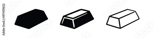 Gold bar ingot icons set. Wealth financial symbol collection in filled and outline styles. Precious metal vector illustration.