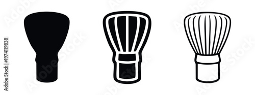 Rice Paddle and Bamboo Whisk Icons Set. Kitchen Utensils for Cooking and Tea Preparation.