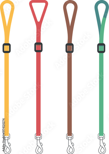 Dog leashes vector cartoon set isolated on white background pet accessories walking equipment playful illustration design
