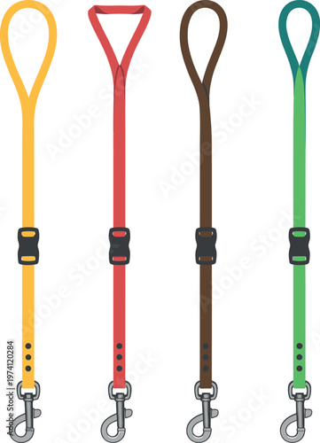 Dog leashes vector cartoon set isolated on white background pet accessories walking equipment playful illustration design