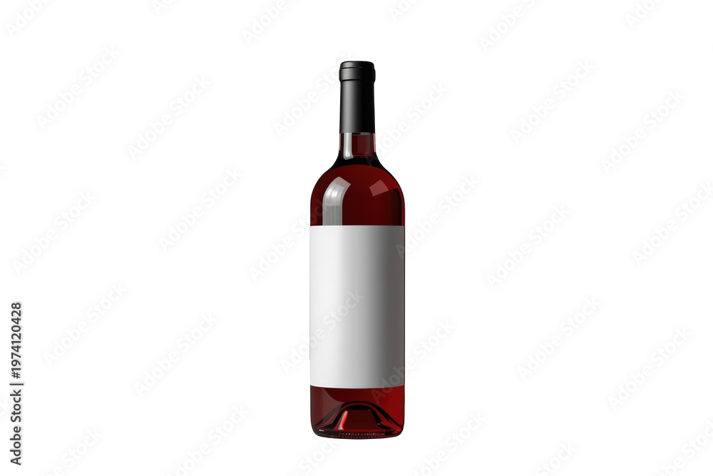 Obraz premium Red wine bottle with blank white label, ready for branding or product presentation, transparent background