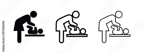 Baby changing station icon set. Mother and child, nursery, or restroom symbol.