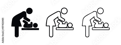 Baby changing station icon set. Mother and child, nursery, or restroom symbol.