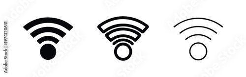 WiFi signal strength icon set. Wireless internet connection symbols in solid and outline style for technology.