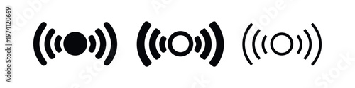Radiating signal waves icon set. Sound, radio or broadcast transmission symbols for communication technology.