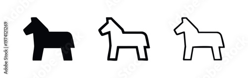 Scandinavian Dala horse icon set. Traditional wooden toy symbol representing cultural heritage.