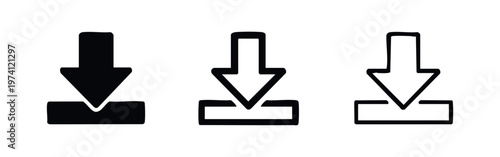 Download arrow icon set. Digital data and file download symbol for user interface.