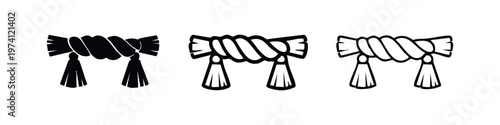 Shinto Shimenawa sacred rope icon set. Japanese cultural symbol of purity and divinity.